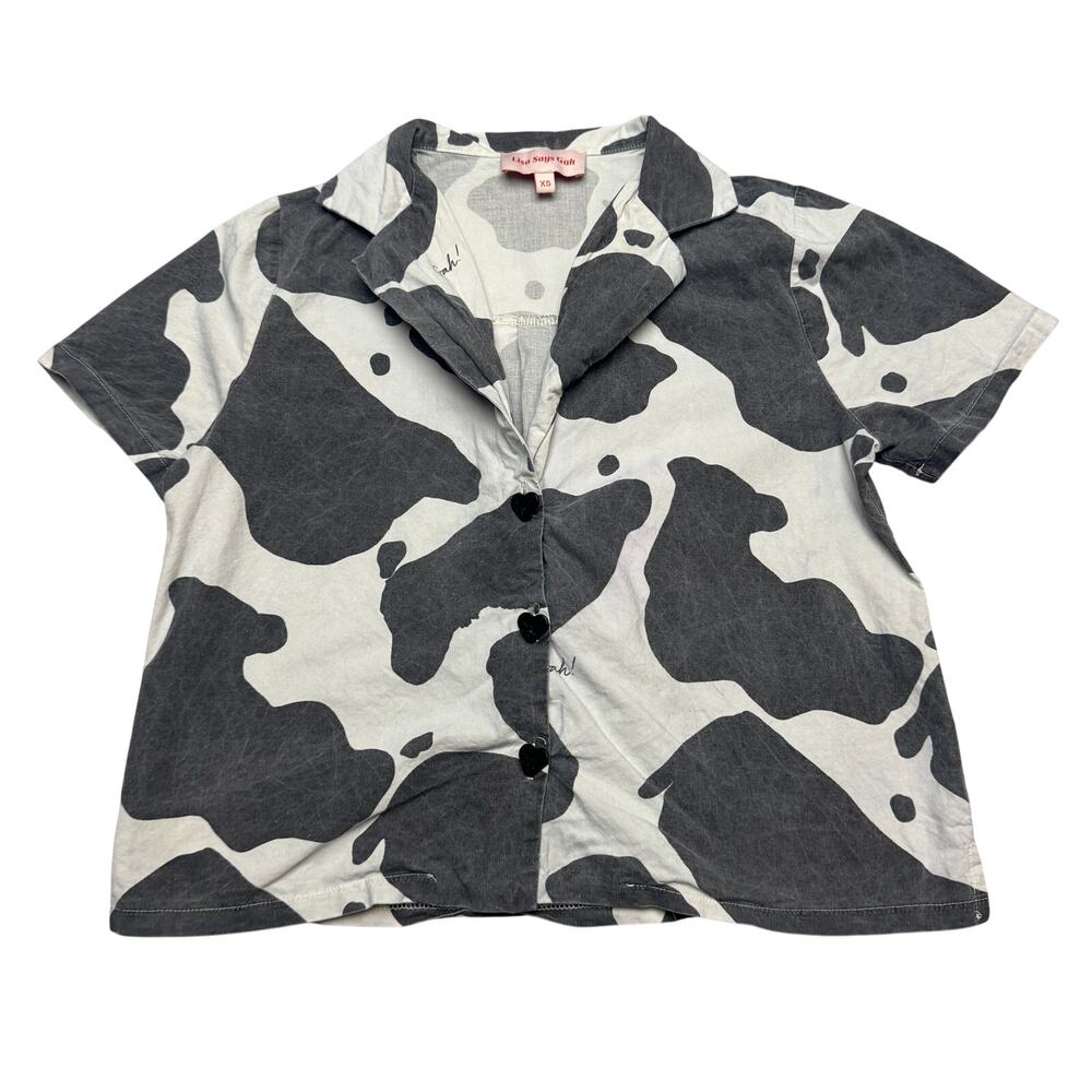 Lisa Says Gah Billie PJ Top Women's XS Cow Print Button Up Twee Indie